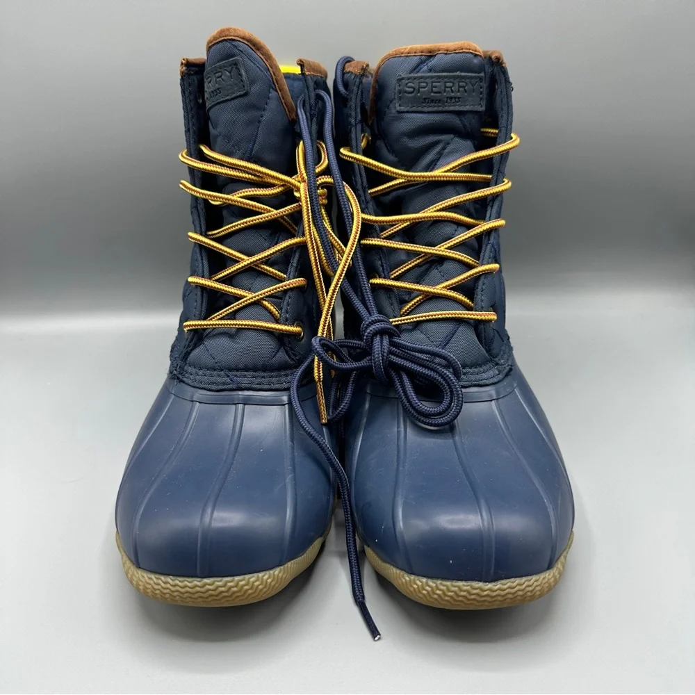 Sperry Saltwater Nylon Navy Duck Boots Mens Size 9.5 Blue Yellow